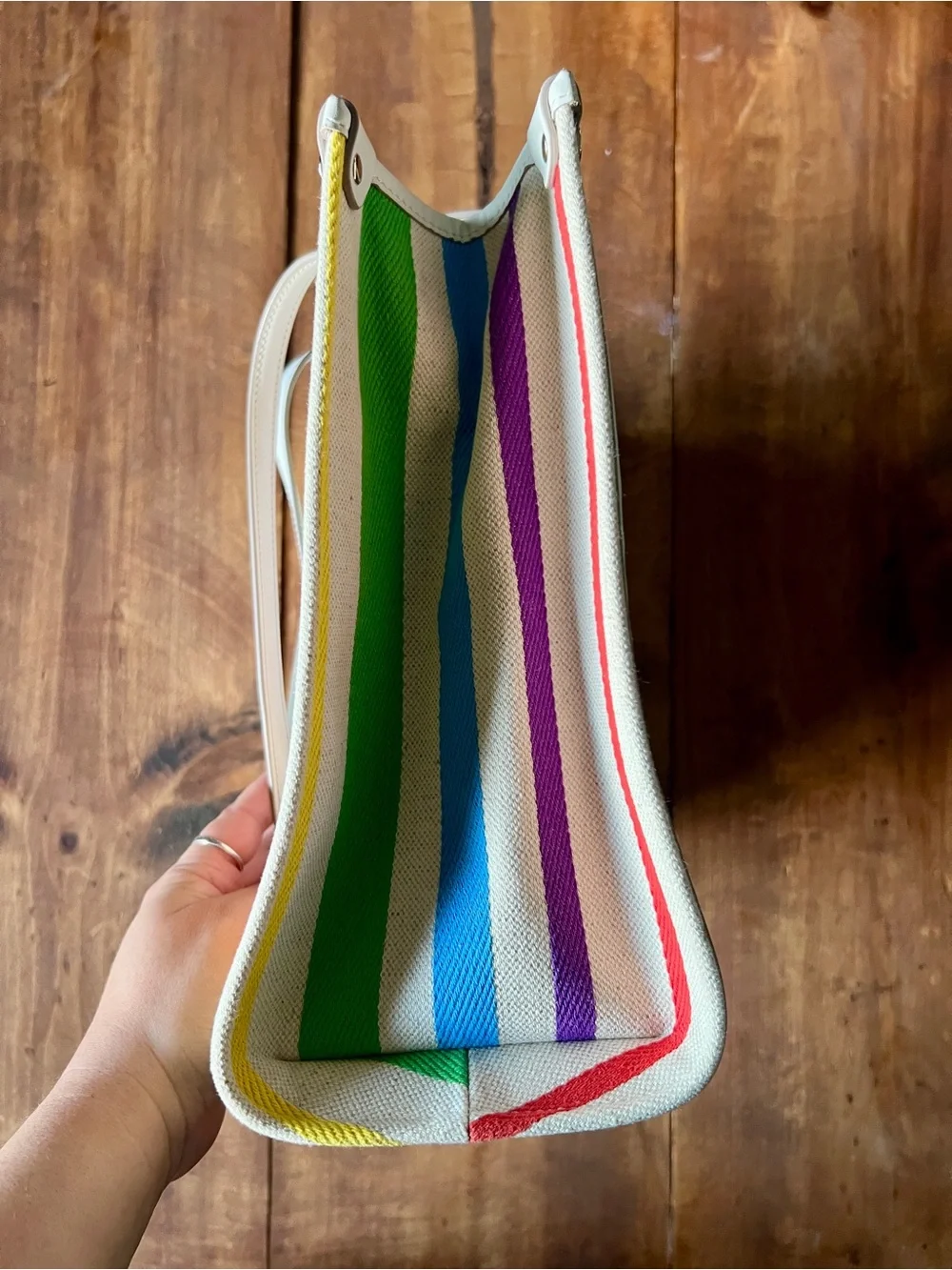 Kate Spade Pride Medium Market Tote Rainbow Stripe Canvas Bag - Rare